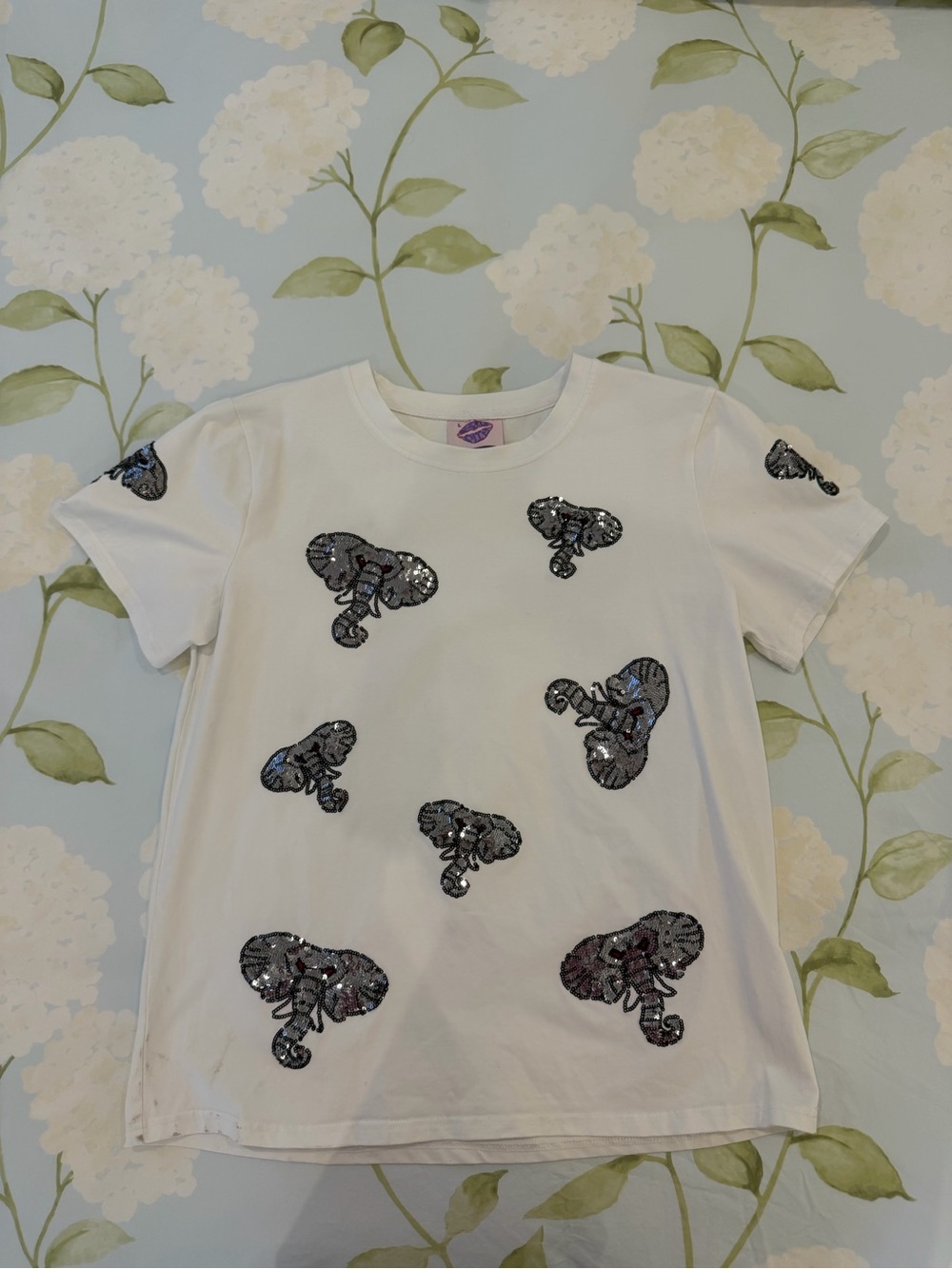 White Sequin Elephant Tee